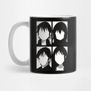 Erased anime | All main character in black and white pop art minimalist design | Satoru fujinuma x Kayo hinazuki x Airi katagiri x Gaku yashiro Mug